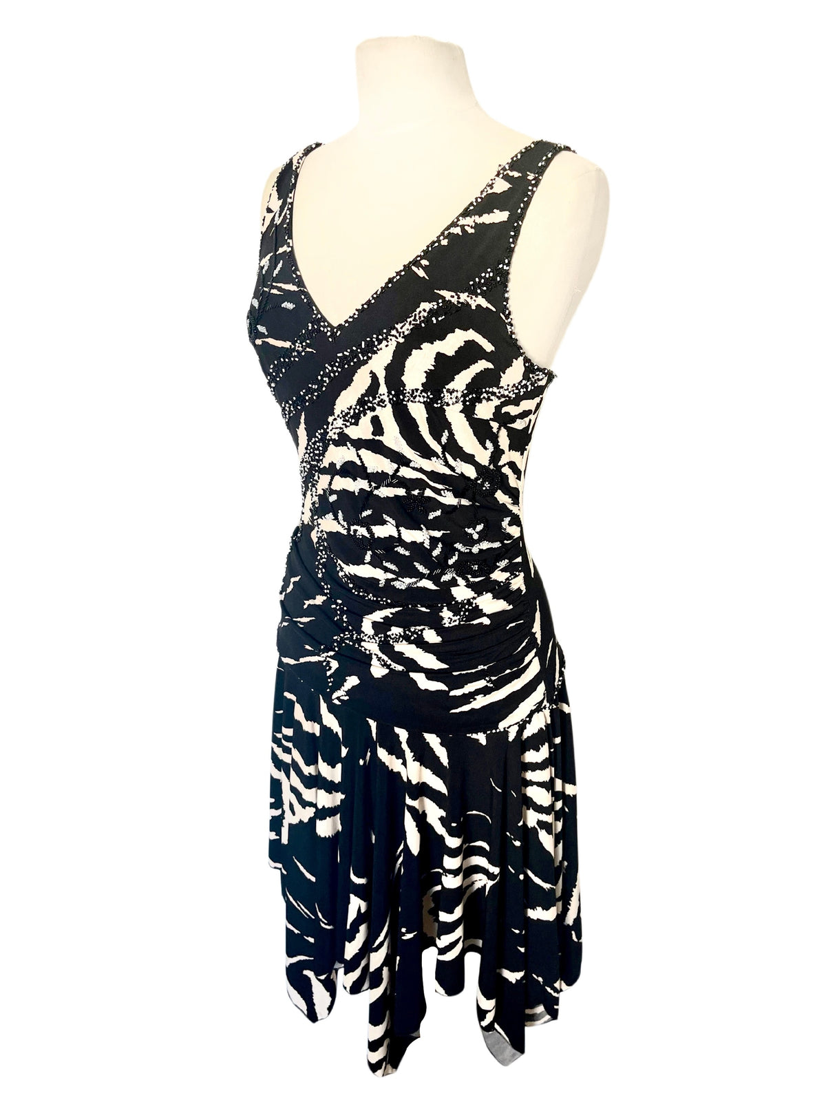 Robe Mi-Longue Asymétrique Motif Zébré & Perles Style Y2K — T. 40