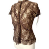 Top Vintage En Dentelle Marron & Biais Satinés — (Made In Poland) — Taille L/40