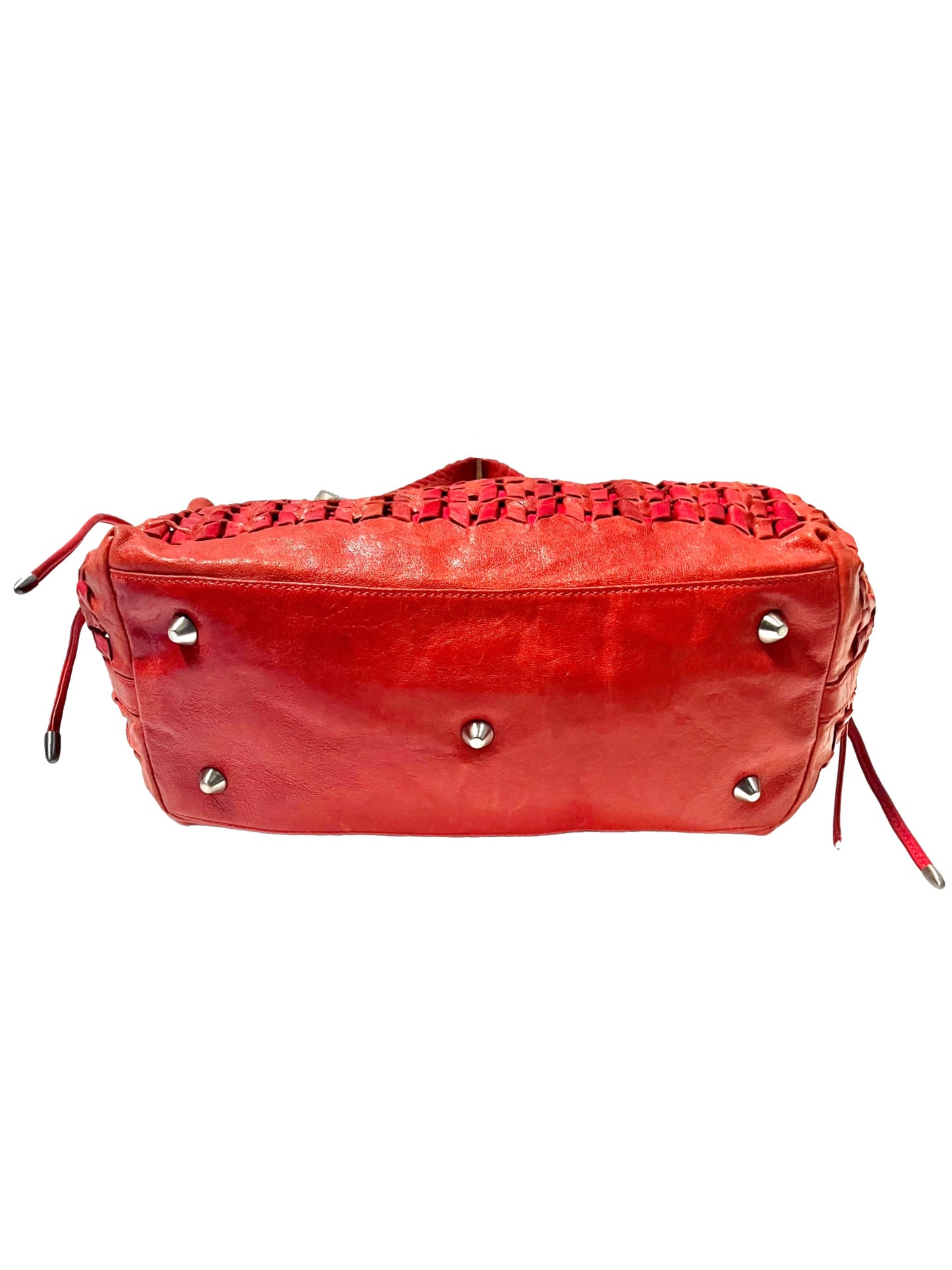 SAC CABAS VINTAGE EN CUIR TRESSÉ ROUGE - ABRO ( MODÈLE RARE )