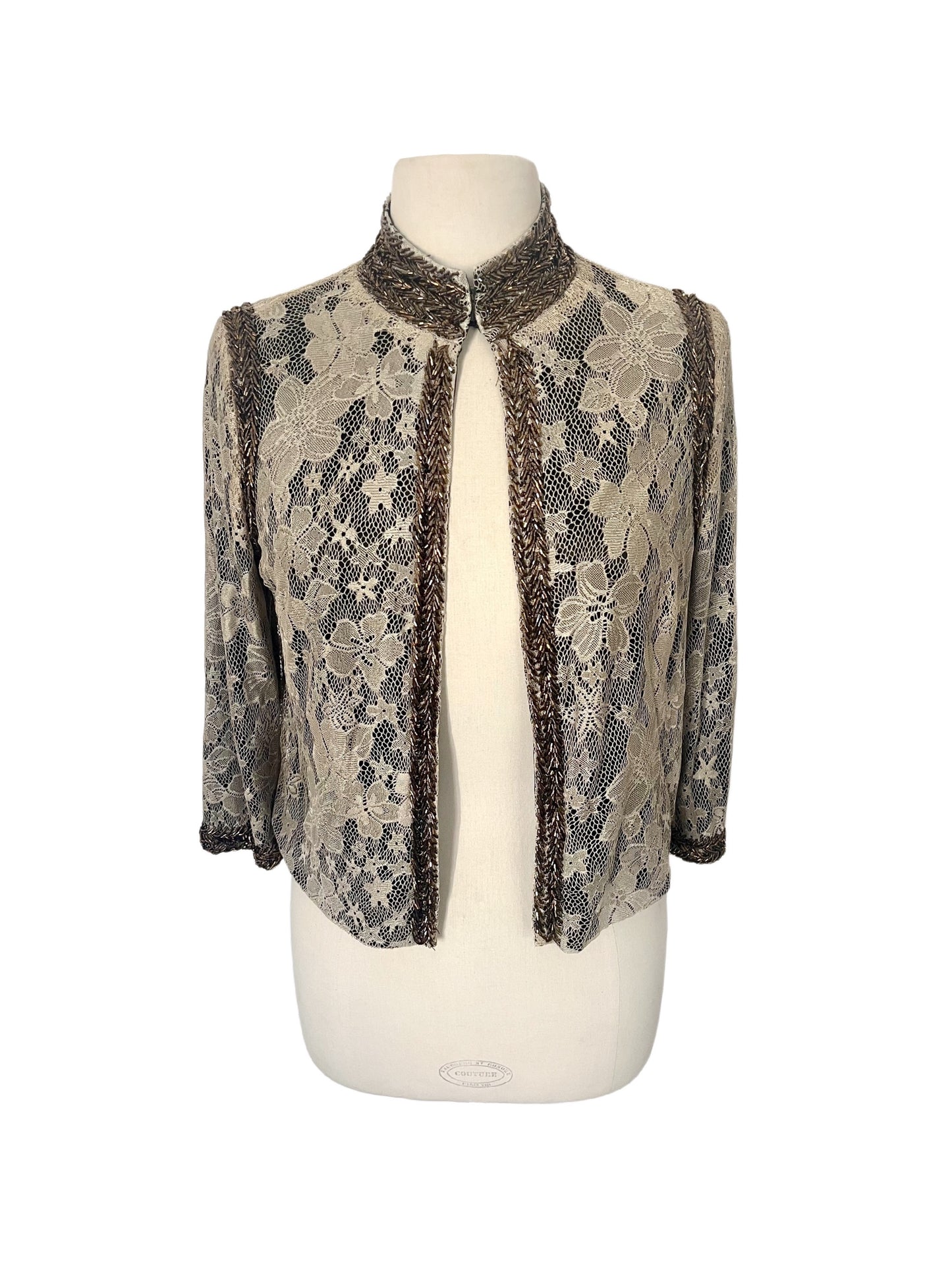 Veste courte de cérémonie en dentelle & perles — Très bon état — Taille 38/40