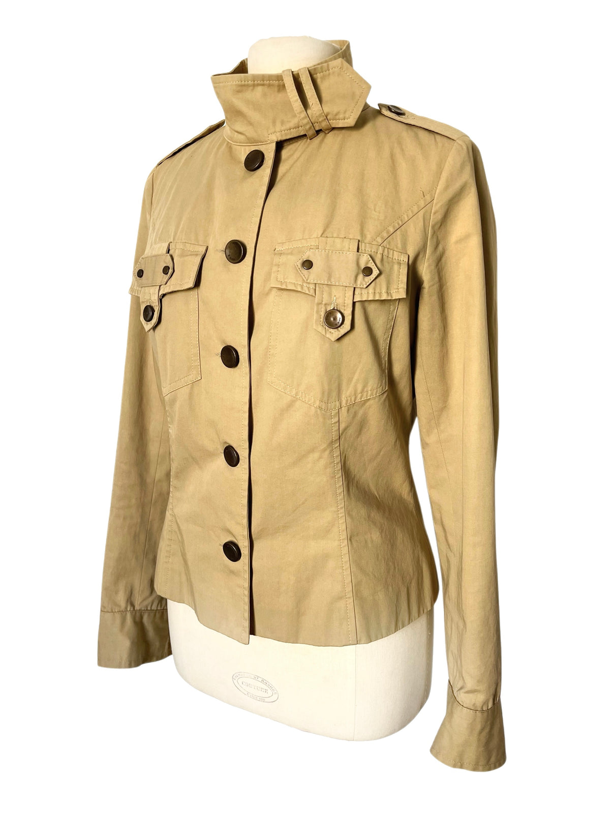 Veste Courte Saharienne Beige Sable Style Militaire Chic — T. 40