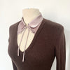 Pull fin vintage à col en soie rose parme - Taille 38