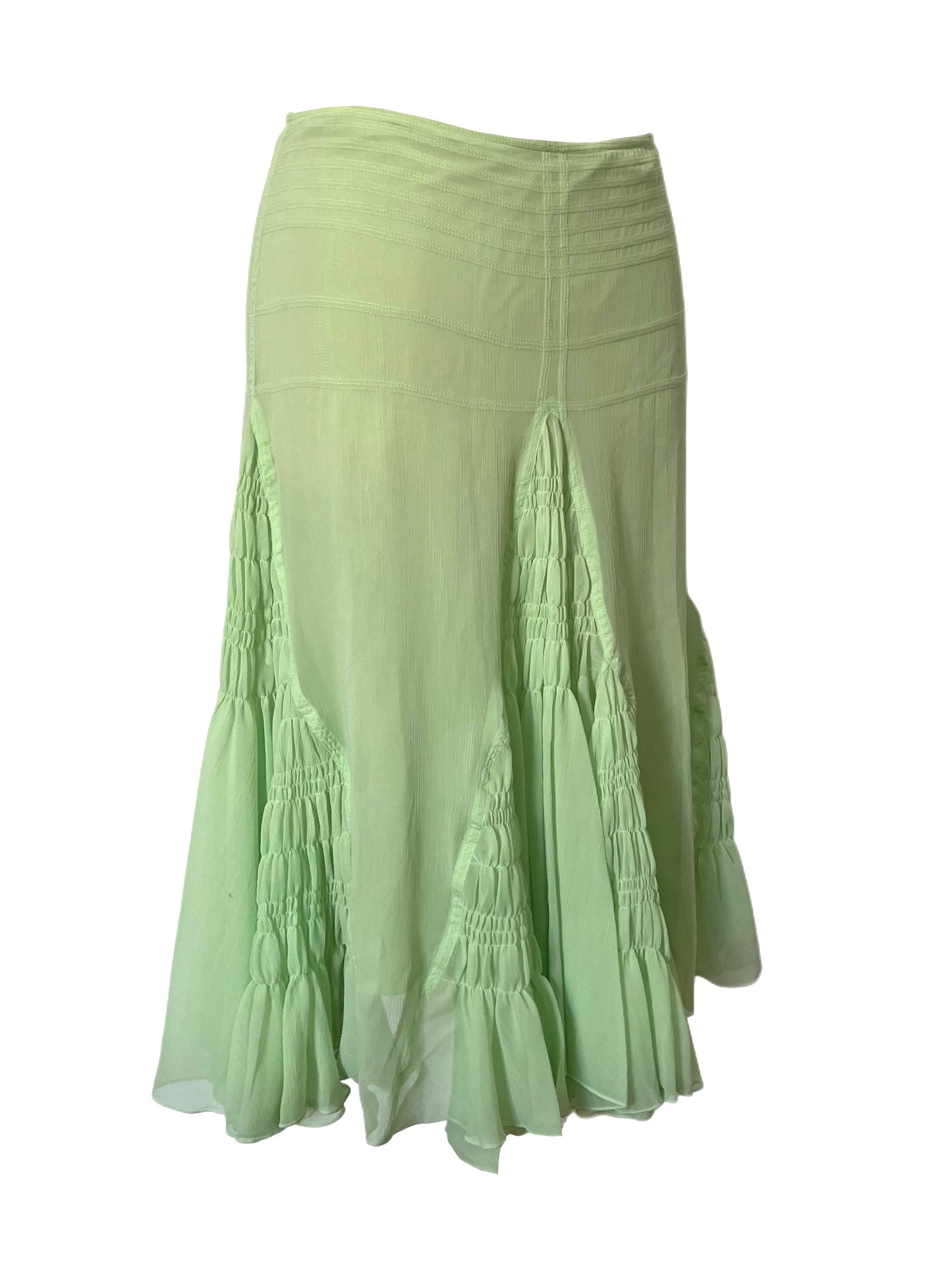 Jupe Midi Taille Basse à Fronces — 40 FR (L) — Vert Pastel Fluo — Style Y2K / Fairycore