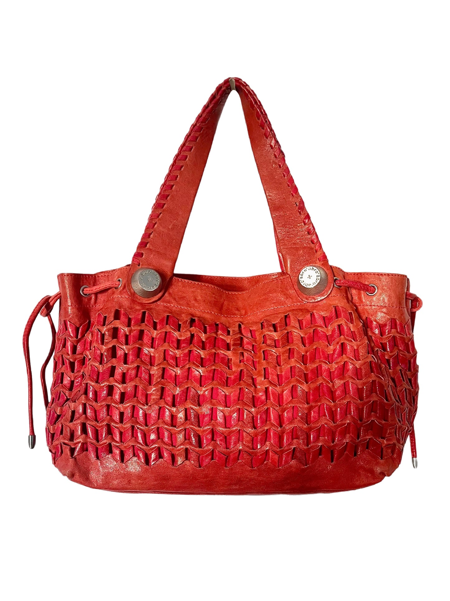 SAC CABAS VINTAGE EN CUIR TRESSÉ ROUGE - ABRO ( MODÈLE RARE )