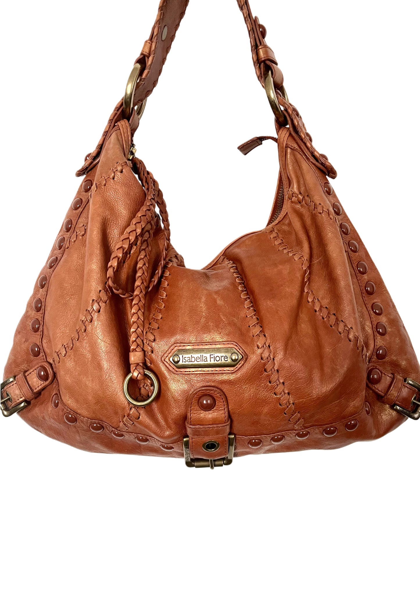 SAC HOBO VINTAGE EN CUIR TRAVAILLÉ - ISABELLA FIORE ( MODÈLE RARE )