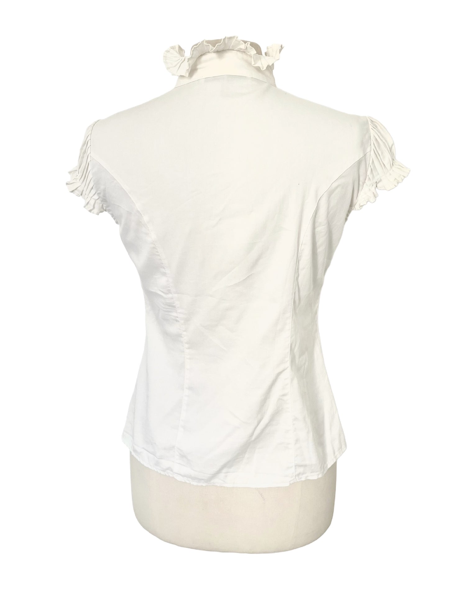 Blouse Vintage à Col Montant & Volants — ( Made in Italy ) — Taille 38/40 —  Néo-Romantique