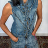 Veste vintage sans manches en jean style officier – Taille 36/38