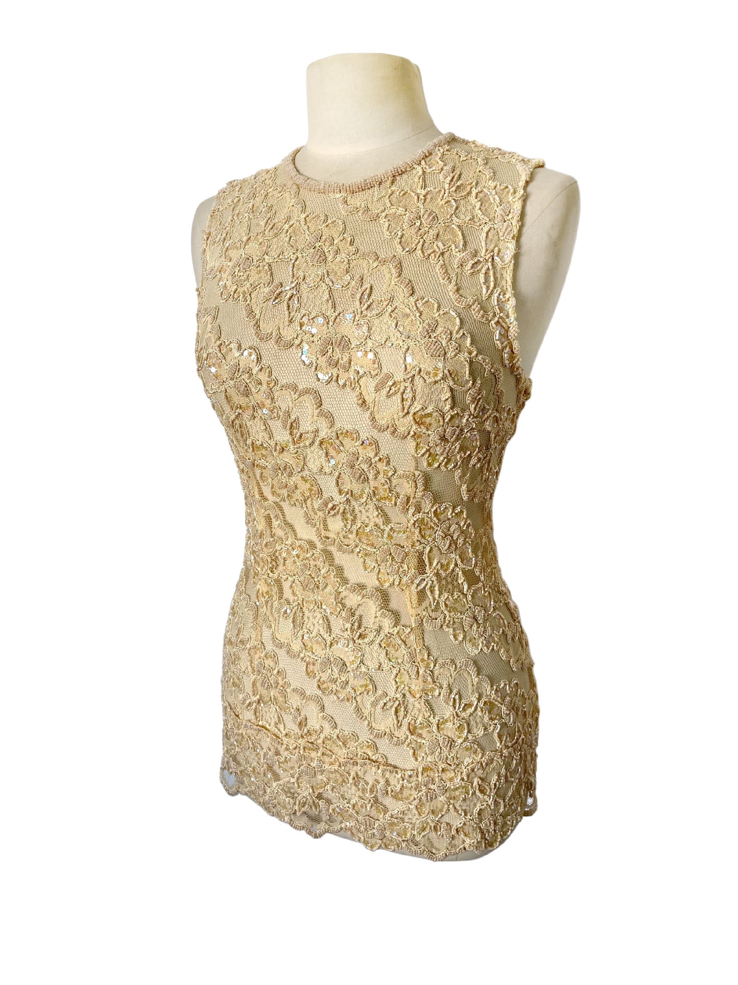 Top de cérémonie vintage brodé de perles et sequins — (Chiné en Italie) — taille 36/38