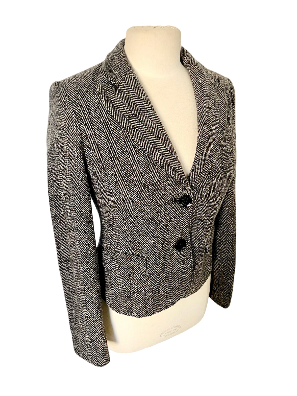Veste Courte Cintrée Motif Chevrons Style Preppy / Tweed — T. 38