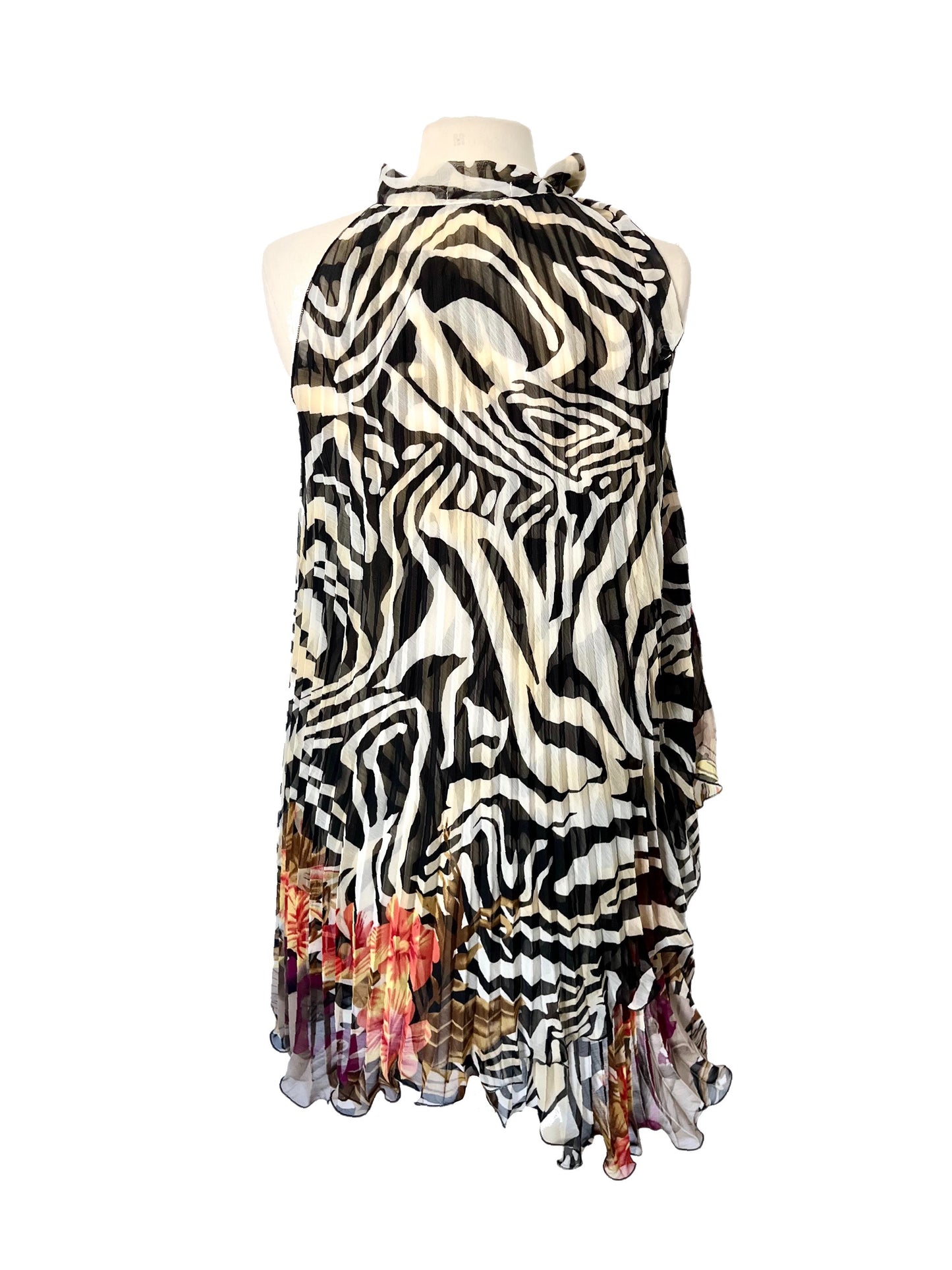 Robe plissée asymétrique zèbre & fleurs — Très bon état — Taille Libre / TU