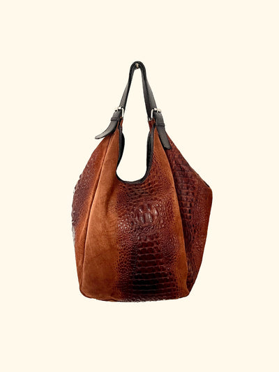 Sac à main / Shopping bag vintage en cuir effet croco marron caramel ( SOLD OUT )