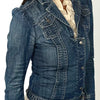 Veste en jean vintage cintrée à épaules bouffantes – Taille 38