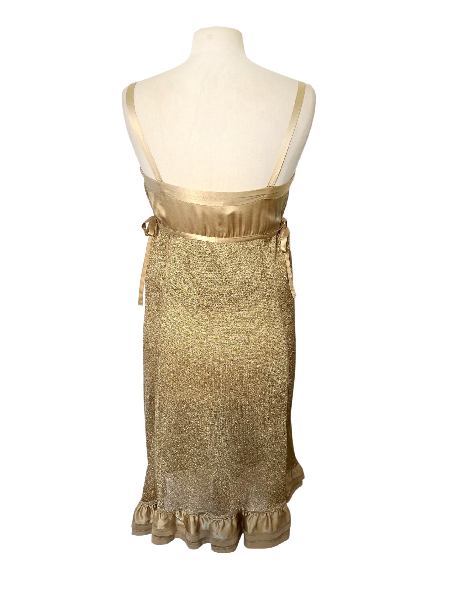 Robe babydoll vintage en lurex doré & satin — (Made in Italy) — taille 36/38