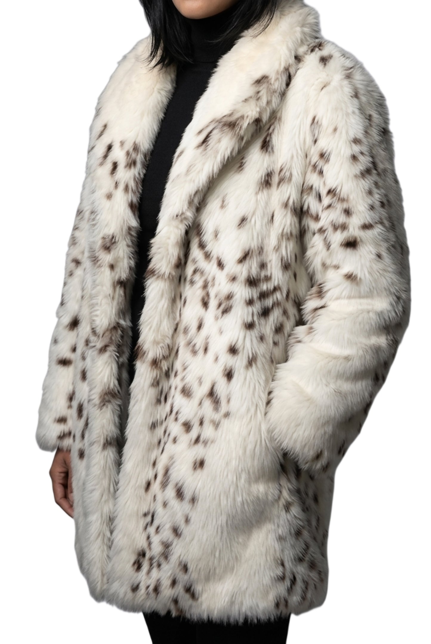 Manteau vintage fausse fourrure léopard blanc - Made in France - L 40/42