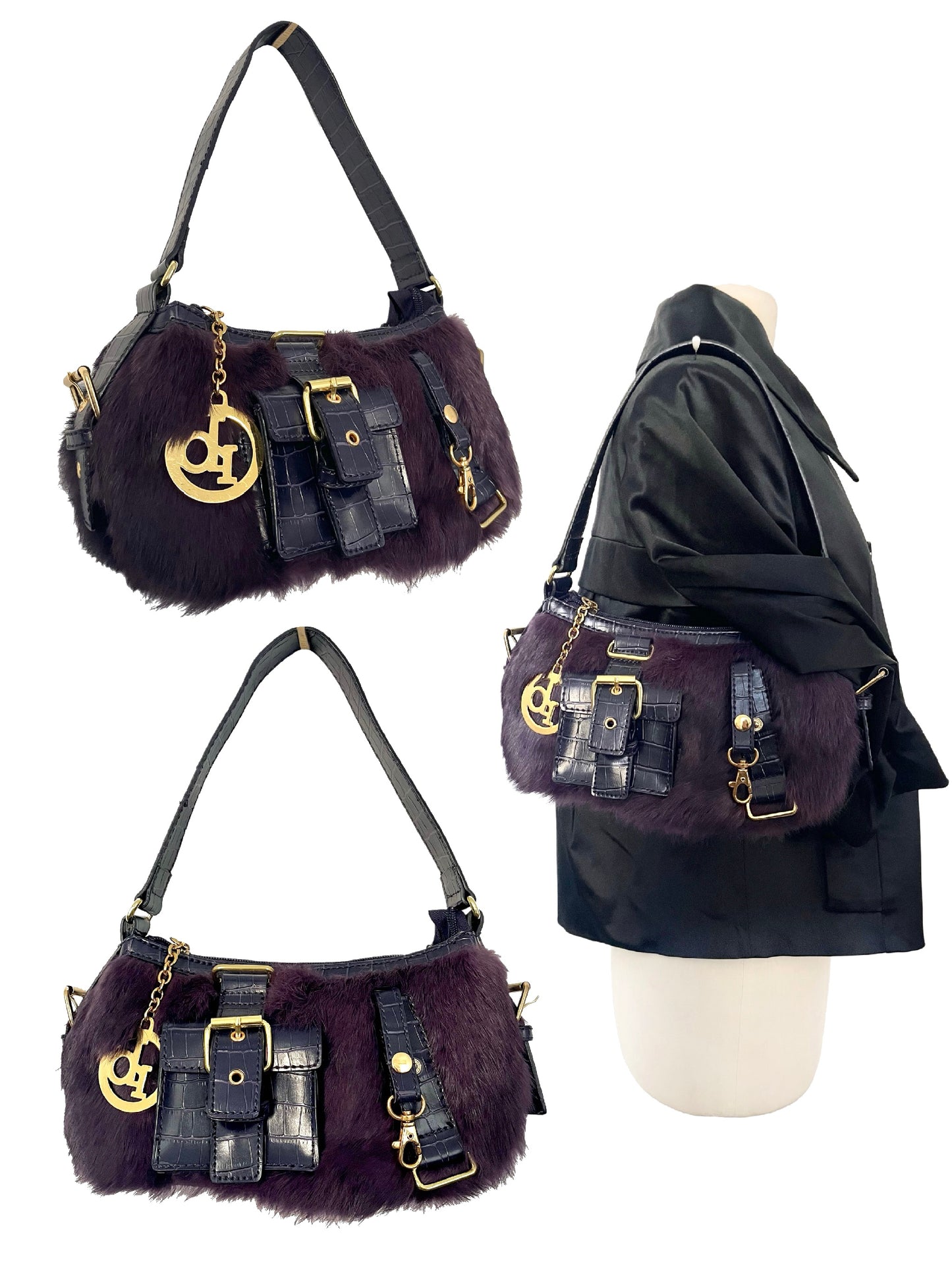 SAC BAGUETTE VINTAGE FOURRURE ET CUIR - ROCCO BAROCCO ( MODÈLE RARE )