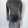 Manteau vintage long en cuir gris souris – Taille 38/40