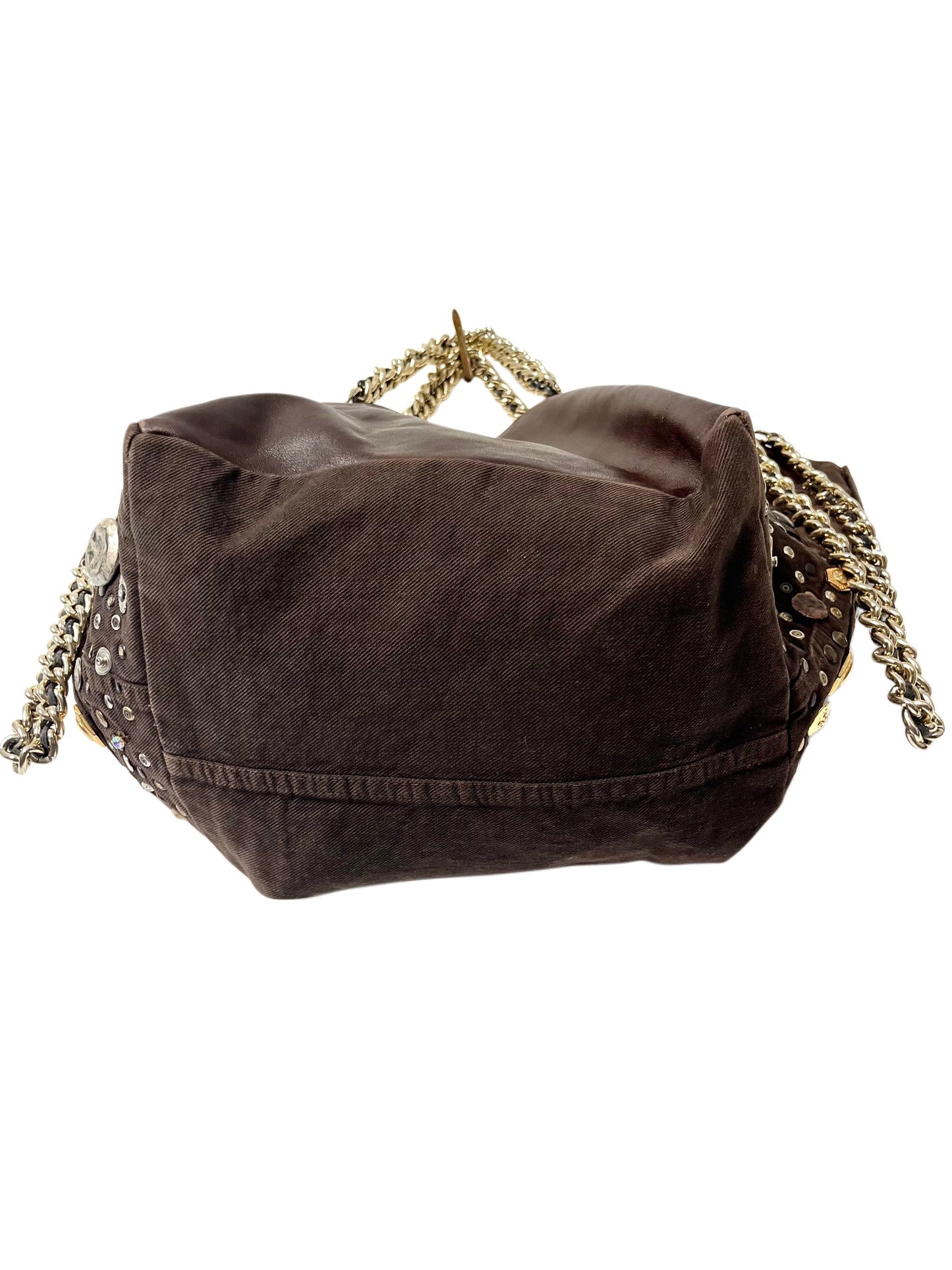 Grand sac bi-matière cuir & denim clouté — Très bon état — Format XL