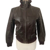 Biley – Veste bomber vintage en cuir véritable marron, col montant, taille 38