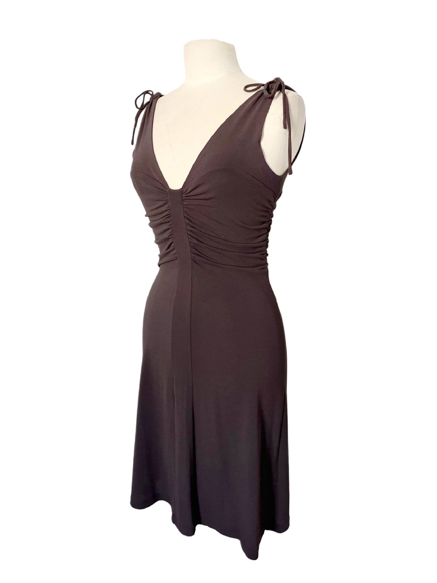 ROBE VINTAGE FRONCÉE MARRON -(MADE IN ITALY) - TAILLE 44 IT - 38/40 FR