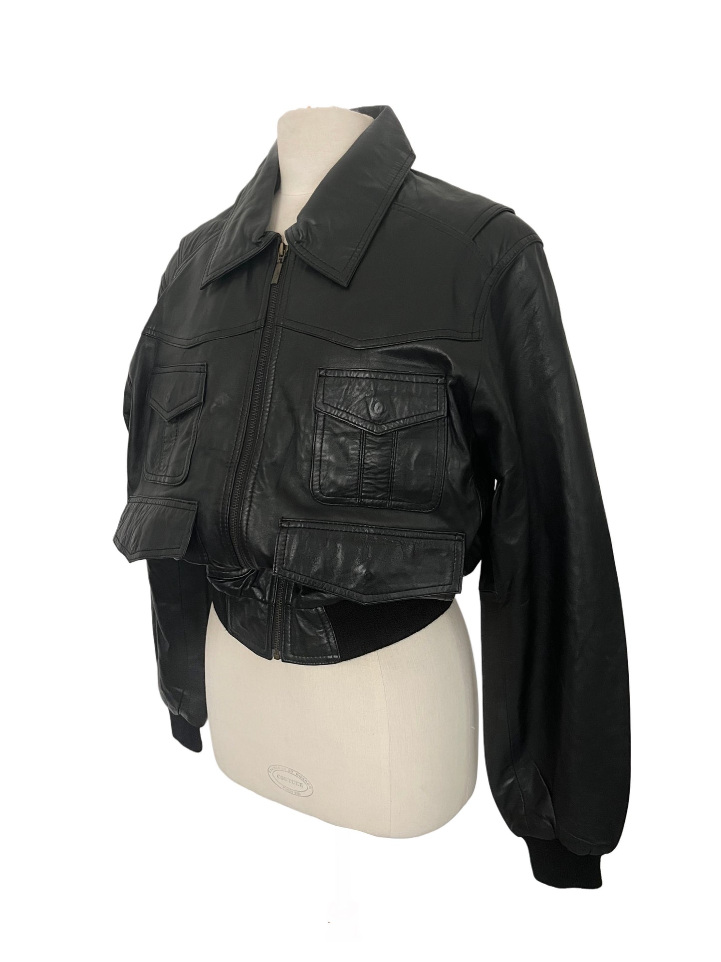 Dara – Veste bomber vintage oversize en cuir noir véritable (unisexe)