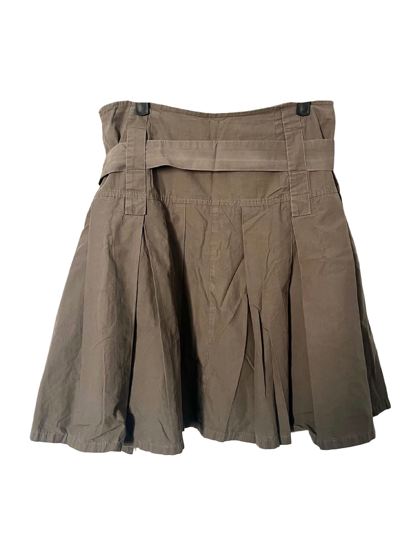 Jupe Trapèze Vintage À Volants Marron Kaki — (Made In Italy) — Taille M