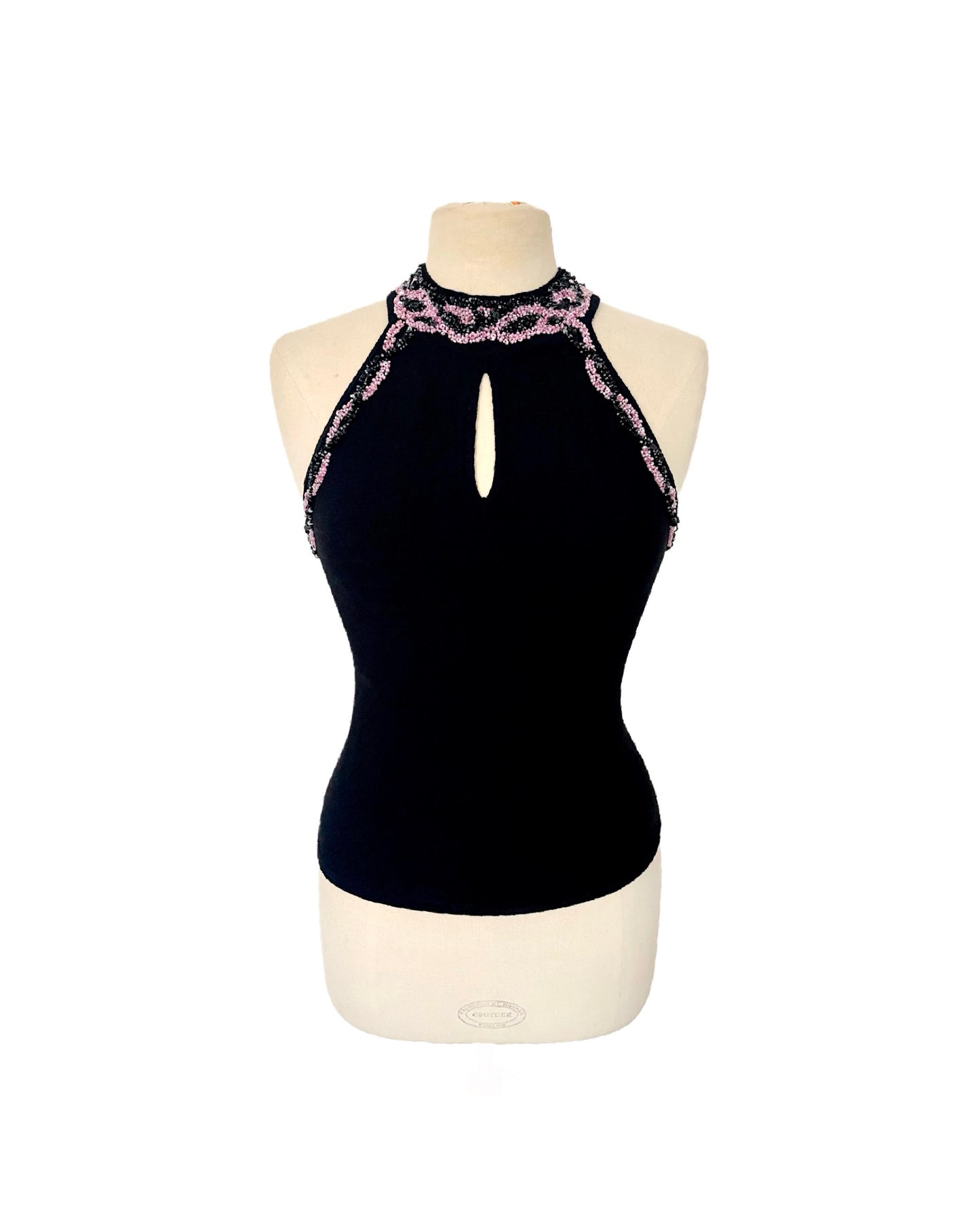 Top vintage col américain avec broderies perlées – Taille 36/S