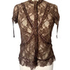 Top Vintage En Dentelle Marron & Biais Satinés — (Made In Poland) — Taille L/40