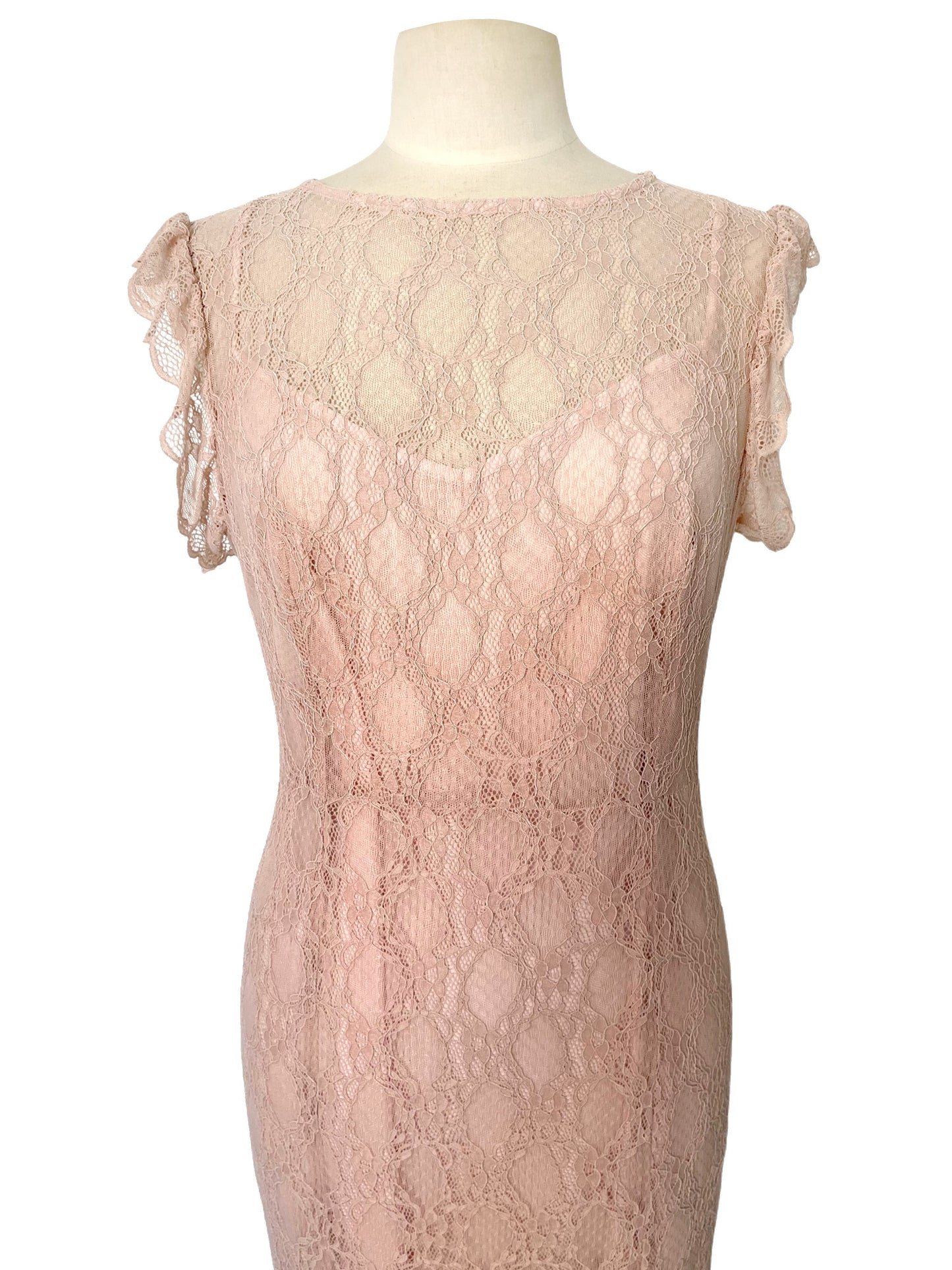 Robe de Cérémonie Longue en Dentelle Rose Pâle — 38/40 (M/L) — Style Romantique / Y2K
