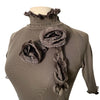 Top vintage en mesh taupe & marron à col montant smocké — (Made in Italy) — taille 38/40