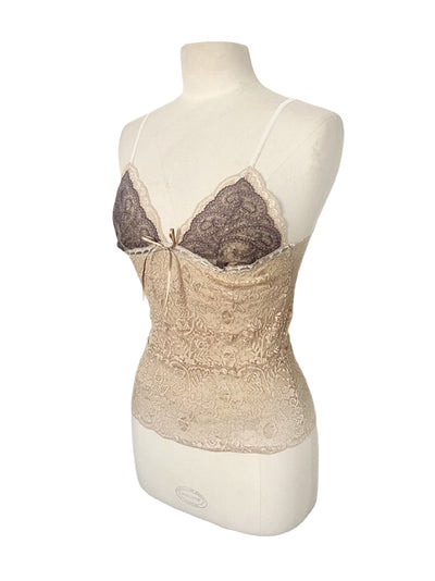 Top Lingerie Dentelle Bicolore Vintage Y2K - Fines Bretelles - Taille 38/40 (M/L)