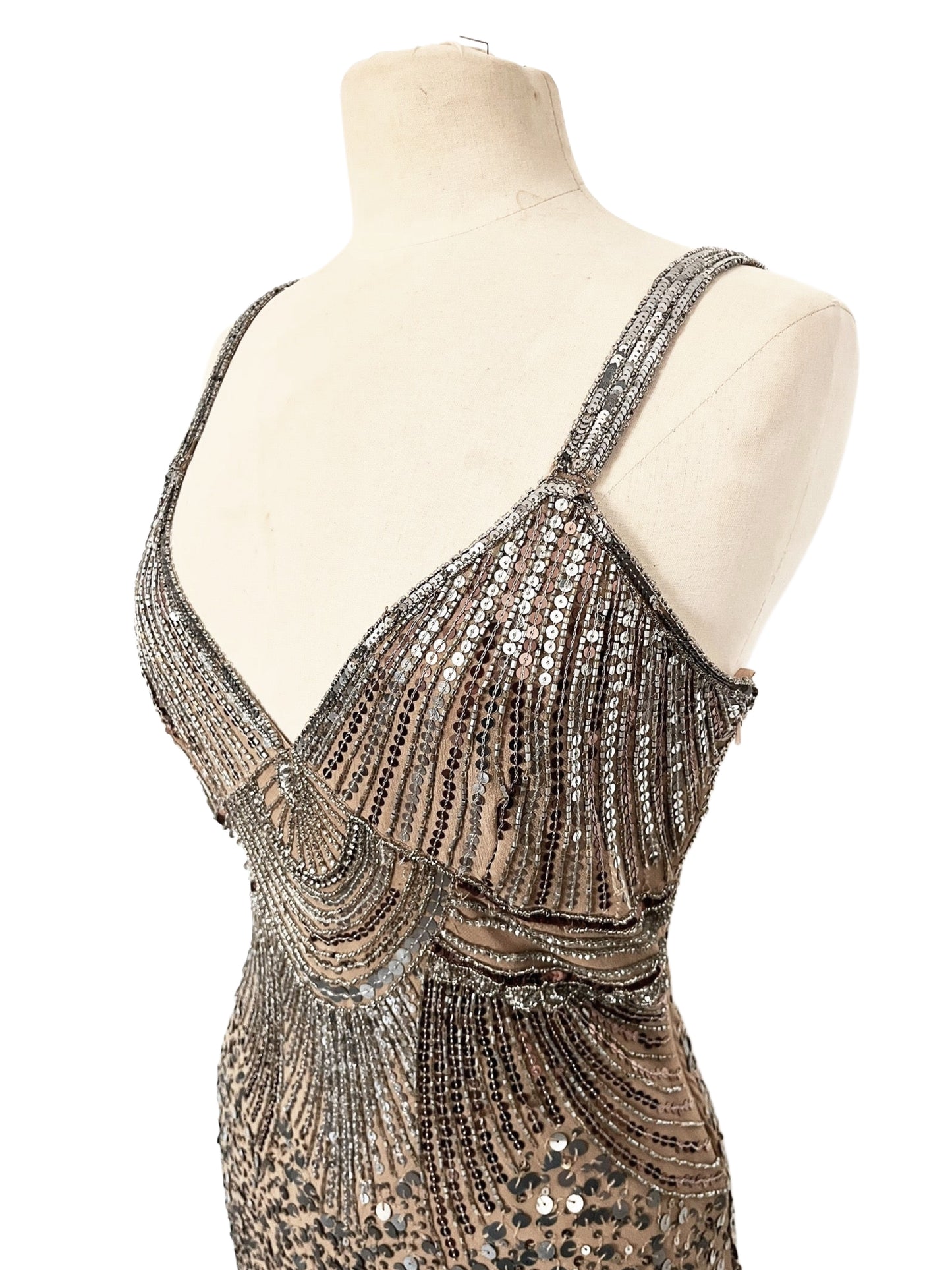 Robe de soirée vintage perlée & sequins – Éclat Rétro – Taille 42