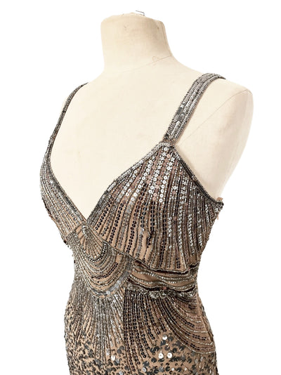Robe de soirée vintage perlée & sequins – Éclat Rétro – Taille 42