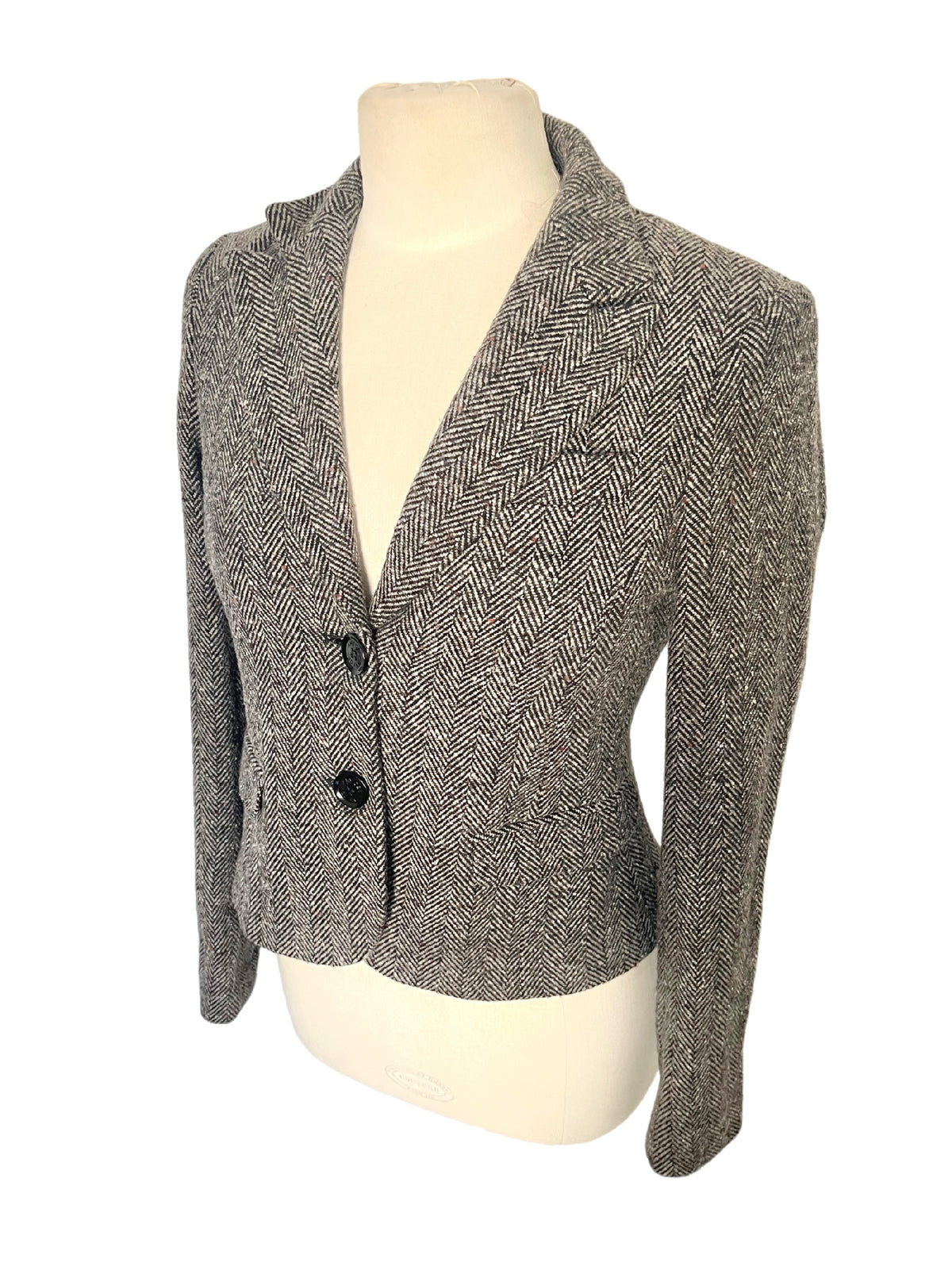 Veste Courte Cintrée Motif Chevrons Style Preppy / Tweed — T. 38