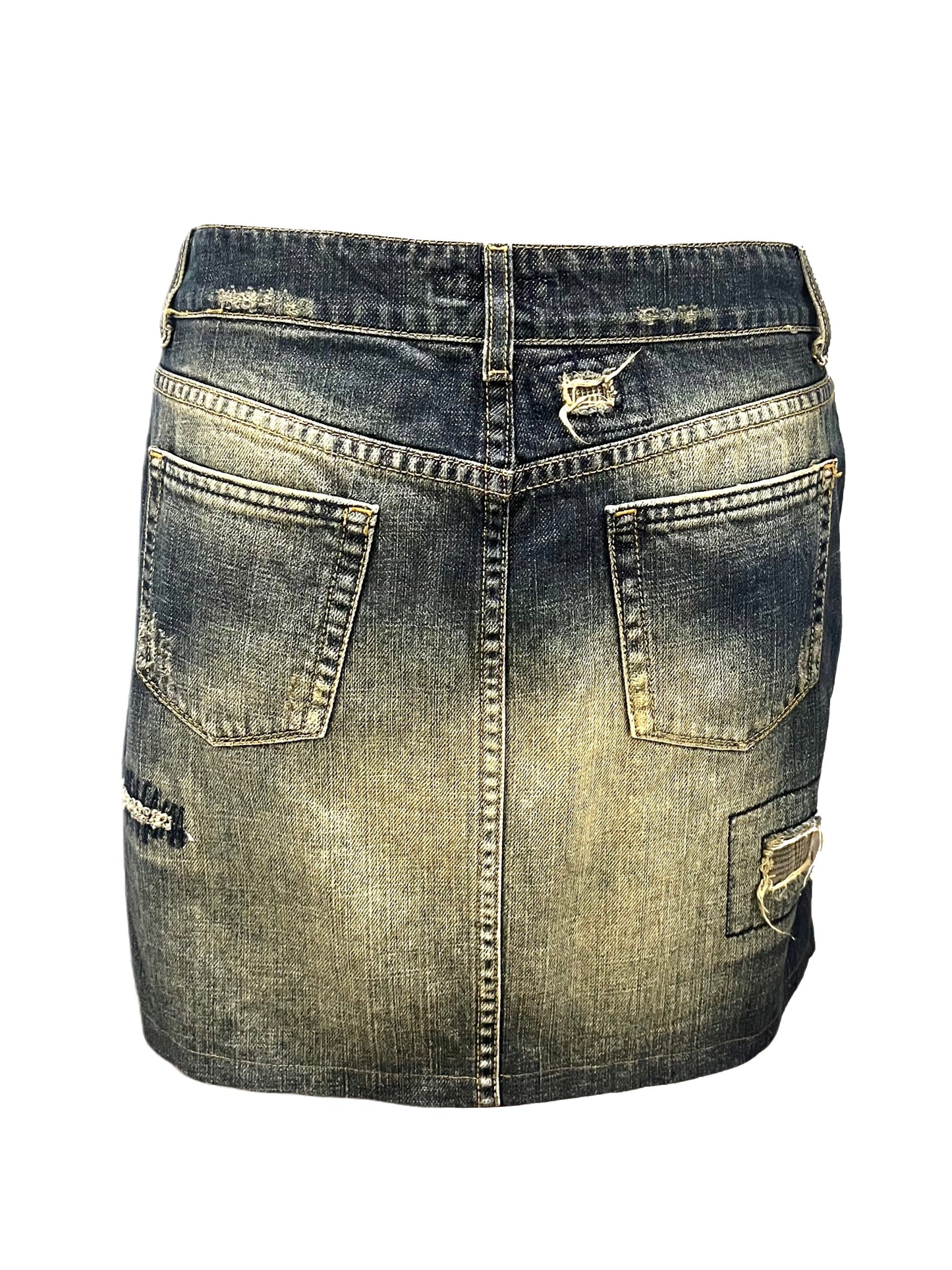 Mini Jupe Vintage en Jean délavé & Patchwork — Y2K — taille 38/40