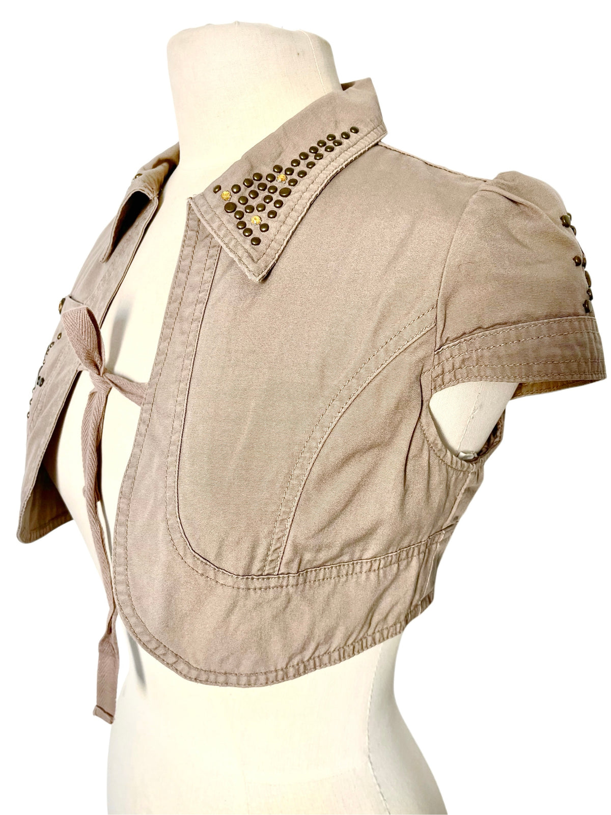 Boléro Court en Toile Beige Sable Style Y2K / Western Chic — T. 36
