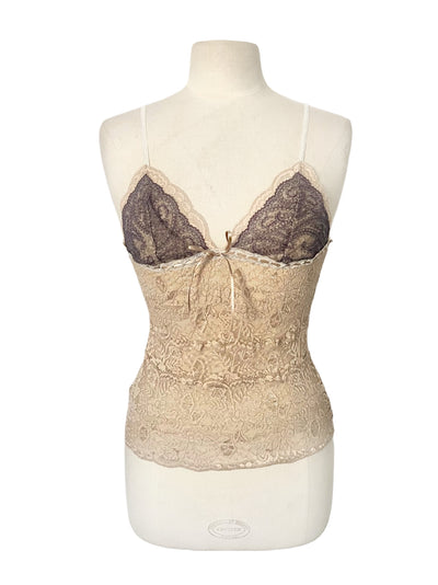 Top Lingerie Dentelle Bicolore Vintage Y2K - Fines Bretelles - Taille 38/40 (M/L)