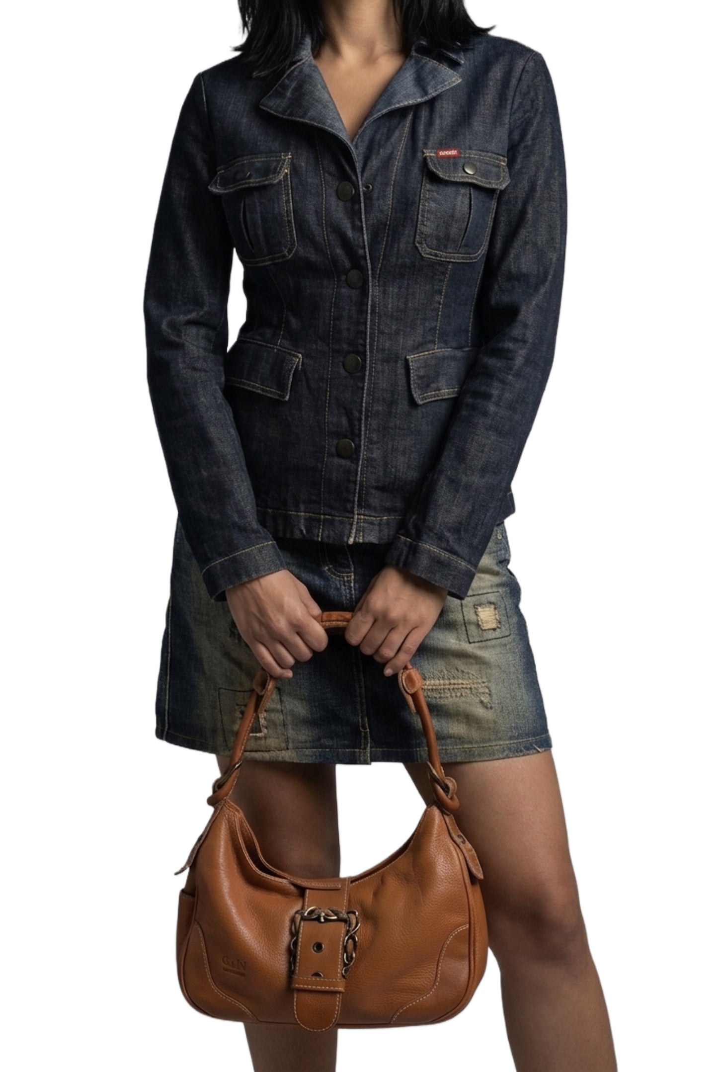Veste Vintage en Denim Brut Cintrée à Boutons Pression — Taille S/36 — Denim premium