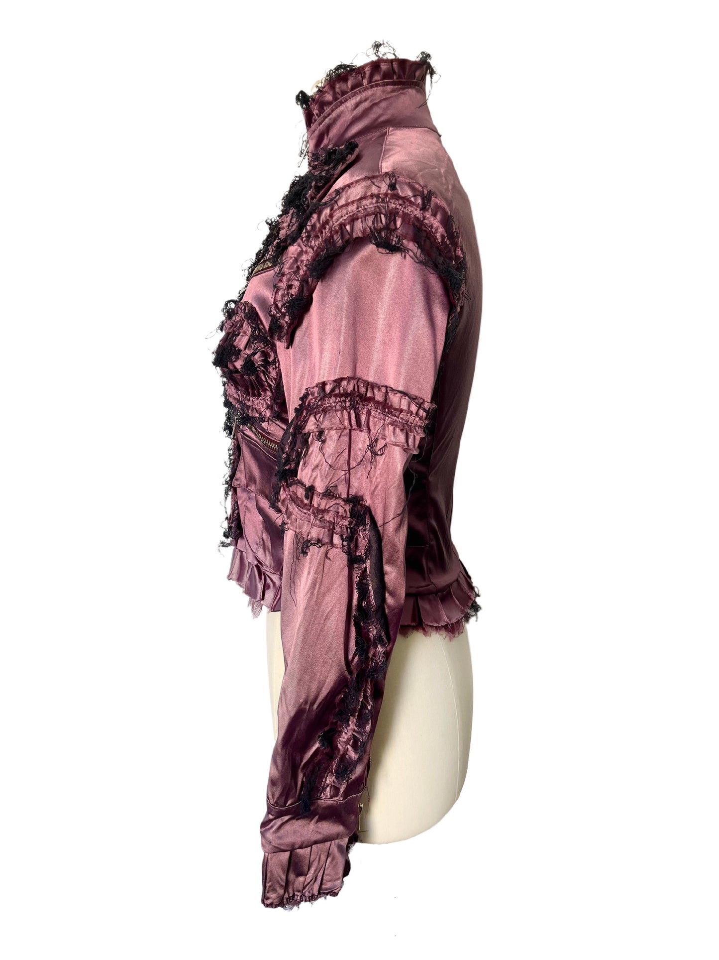 Veste Courte Satin Violet Style Whimsigoth & Détails Effilochés — T. 38 (M) — Made in Italy