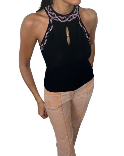 Top vintage col américain avec broderies perlées – Taille 36/S