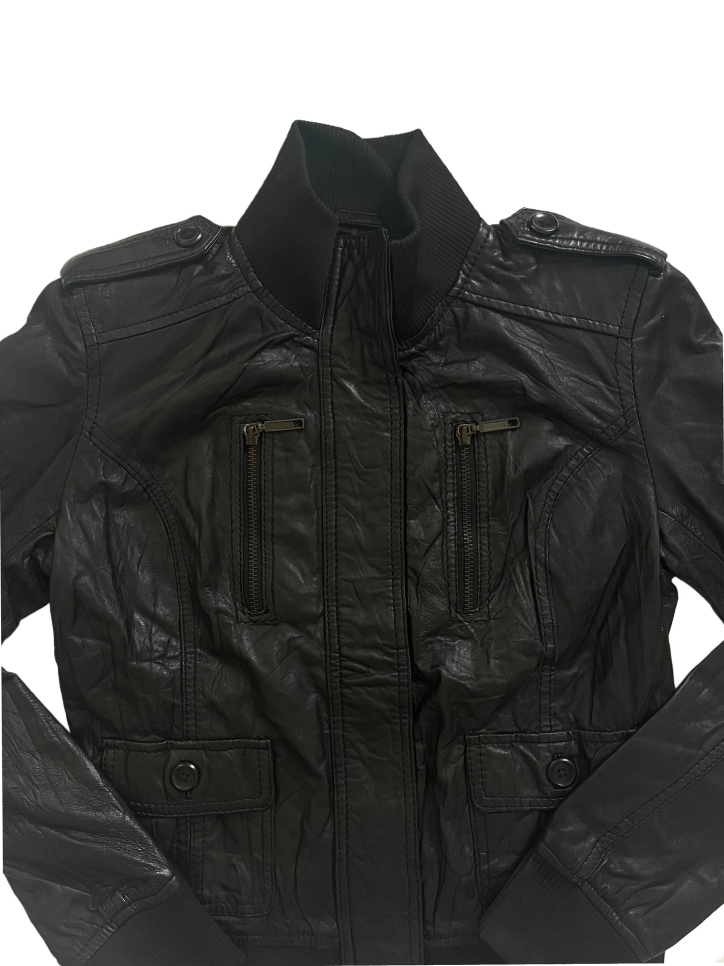 KAYLA - Blouson vintage en cuir véritable noir – Taille M