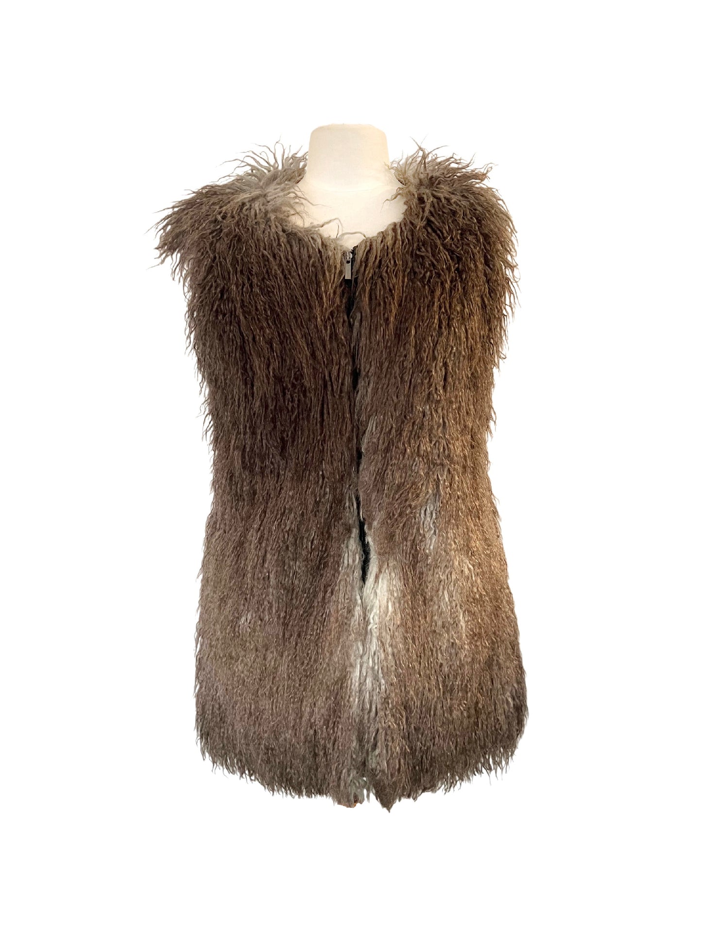 Gilet long sans manches fausse fourrure marron dégradé - 38/M