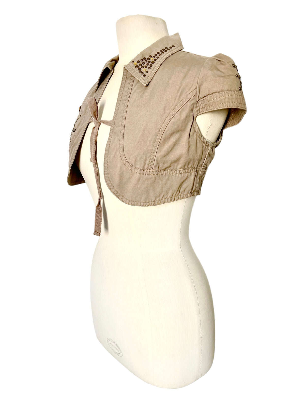 Boléro Court en Toile Beige Sable Style Y2K / Western Chic — T. 36