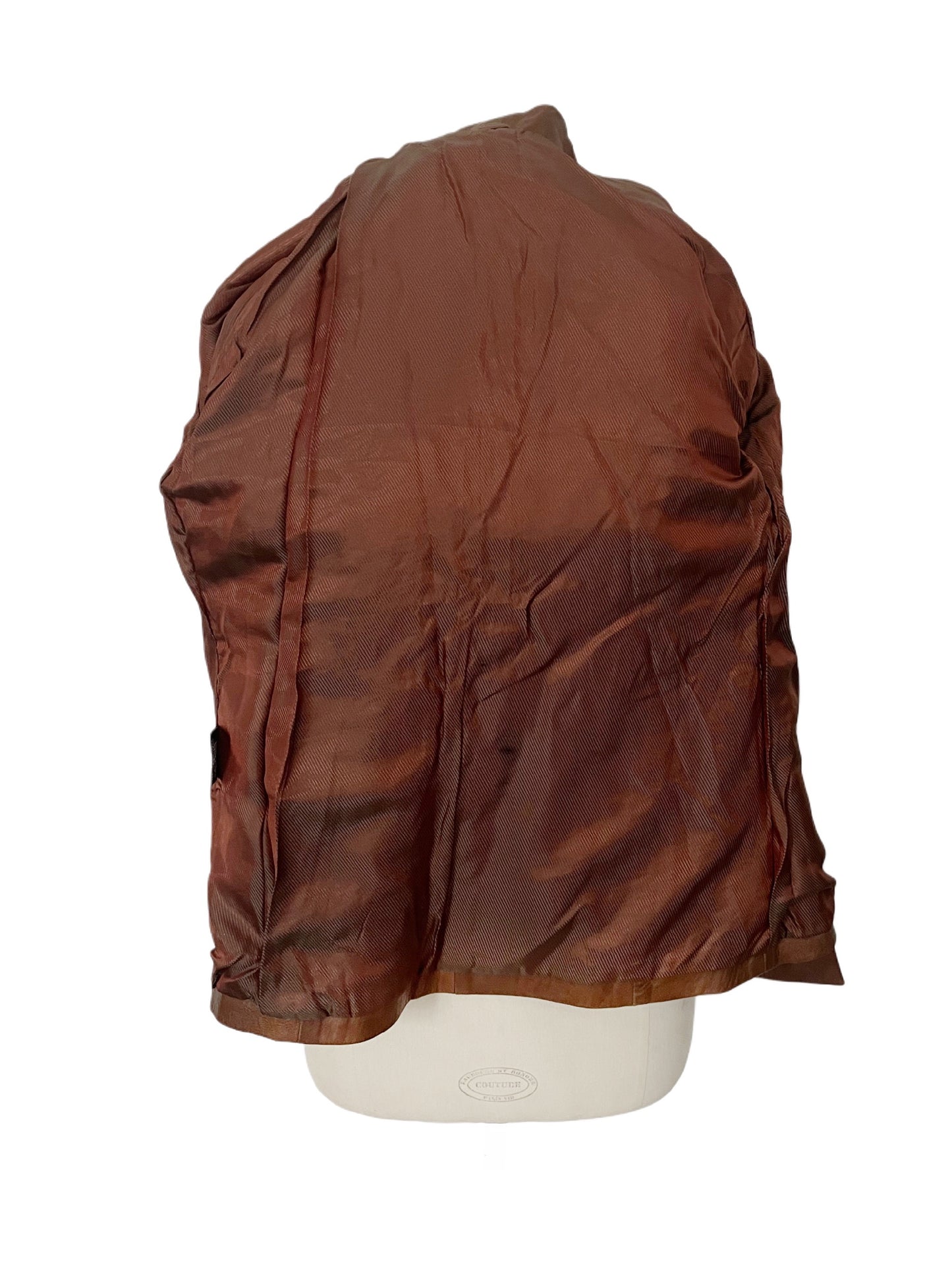 Monica – Veste blazer vintage en cuir véritable lisse noisette, taille 38