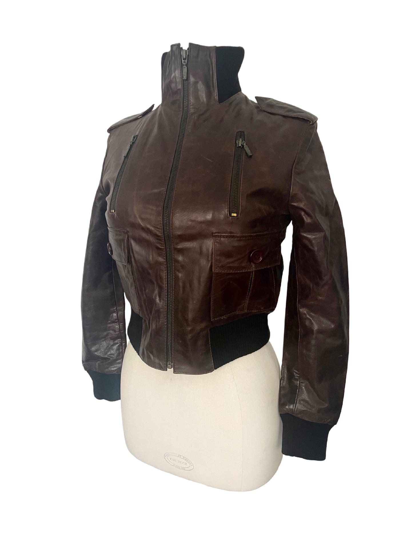 DAKOTA - Blouson vintage en cuir véritable marron – Taille S