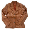 Monica – Veste blazer vintage en cuir véritable lisse noisette, taille 38