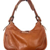 Sac Demi-Lune Vintage en Cuir Grainé Camel — (Made in Italy) — Format Medium