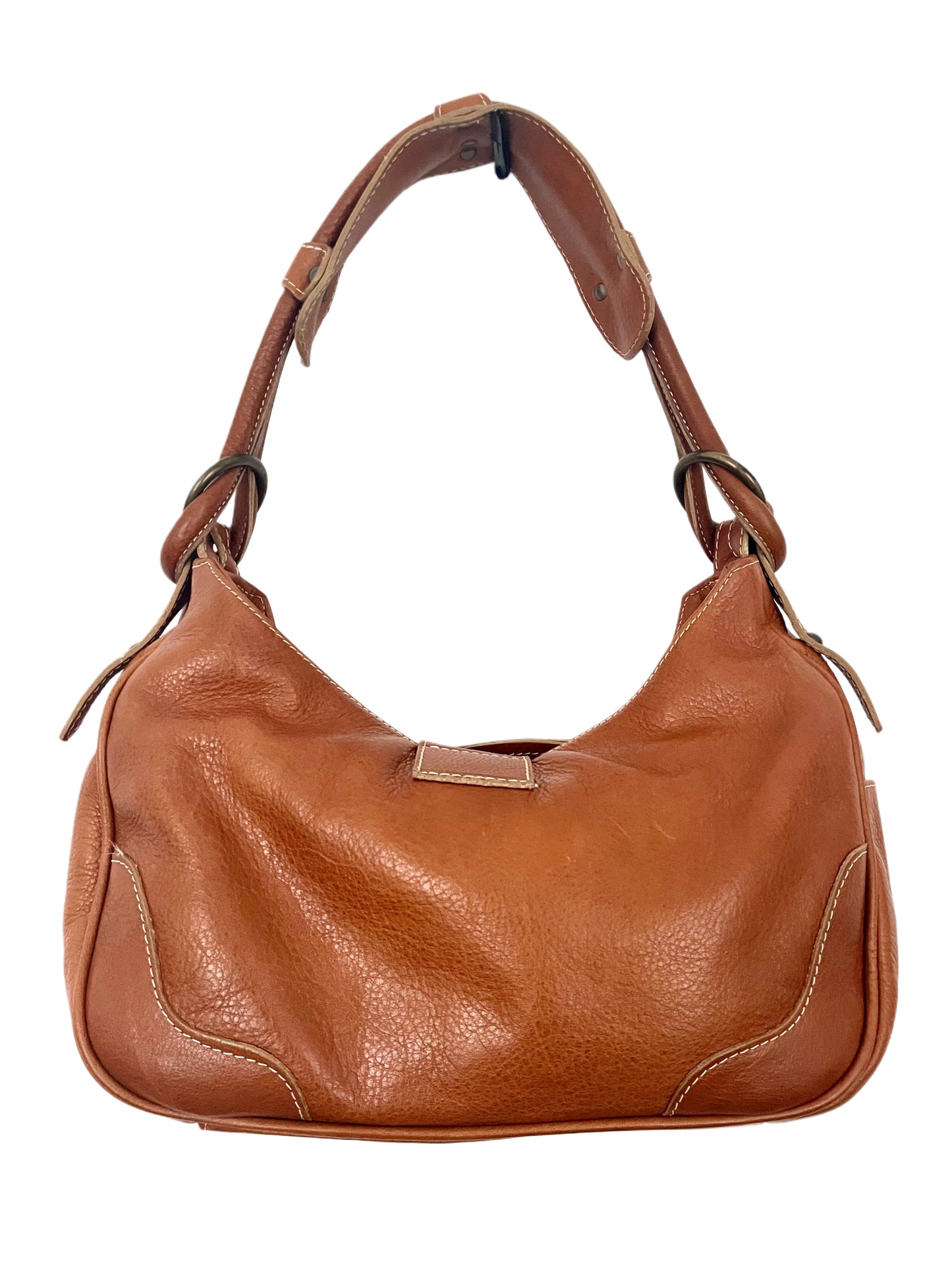 Sac Demi-Lune Vintage en Cuir Grainé Camel — (Made in Italy) — Format Medium