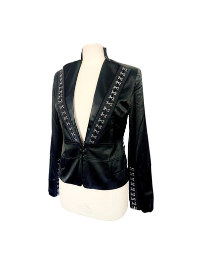 Veste habillée noire en satin avec crochets style corset – Made in Italy – Taille 38/40