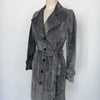 Manteau vintage long en cuir gris souris – Taille 38/40