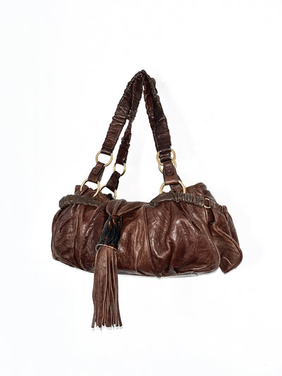 Sac medium vintage en cuir véritable marron - format medium, style boho chic